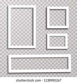 simple set of paper frames with shadow on transparent background