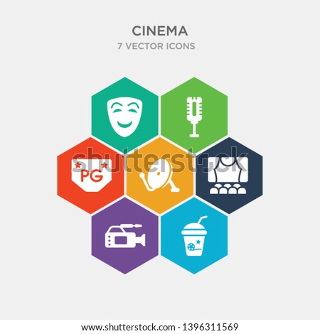 simple set of papper cup with straw, proffesional video camera, theatre screen, satellite tv dish icons, contains such as icons parental guidance, studio mic, smile mask and more. 64x64 pixel