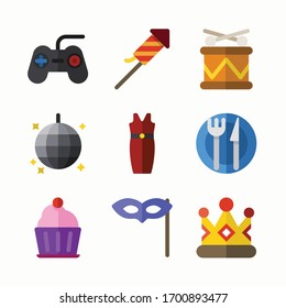 Simple Set Party Element Vector Color Icons. Color with Editable stroke