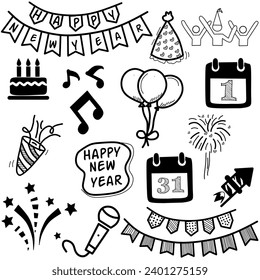 Simple set of party icon line. New year celebration line icon set. Celebration, birthday, congrats, celebrate, party, music, dancing, etc. Icon set line vector