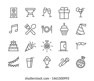 Simple set of party modern thin line icons. Trendy design. Pack of stroke icons. Vector illustration isolated on a white background. Premium quality symbols.