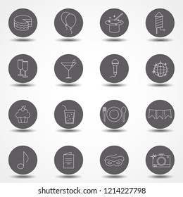 Simple Set of Party Related Vector Line Icons. Contains such Icons as Bouquet of Flowers, Karaoke, Dj, Masquerade and more. Flat design