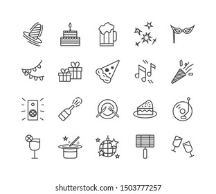 Simple Set of Party Related Vector Line Icons. Contains such Icons as Festival, Karaoke, Music and more.