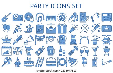 Simple Set of Party Related Vector Line Icons. Contains such Icons as music, food, Dj, Masquerade and more. vector EPS 10 ready convert to SVG. use for modern concept, UI or UX kit, web and app.