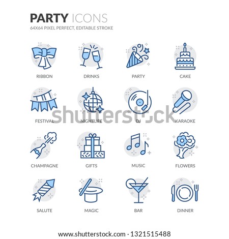 Simple Set of Party Related Vector Line Icons. Contains such Icons as Festival, Karaoke, Music and more.
Editable Stroke. 64x64 Pixel Perfect.