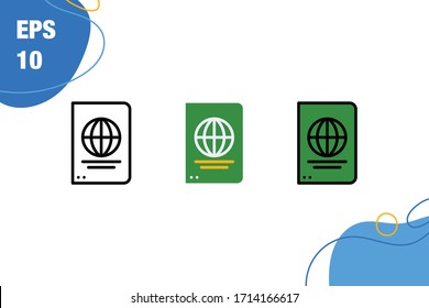 Einfaches Set von Reisepass oder Visa Icon mit Linie, Wohnung und gefüllter Linie. EPS10. Bearbeitbarer Stroke und Pixel perfekt.