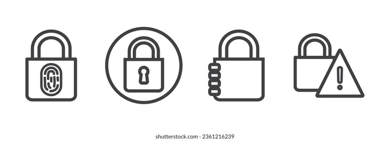 Simple Set of Password Related Vector Line Icons. Securitty padlock vector icon set. Locked  padlock symbol of device security. Privacy symbol vector stock illustration.