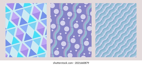 simple Set pattern with ocean themes, blue, purple, wave, bubble, etc