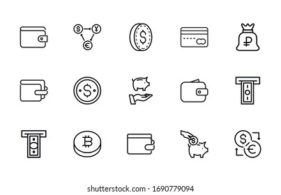 Simple set of payment icons in trendy line style. Modern vector symbols, isolated on a white background. Linear pictogram pack. Line icons collection for web apps and mobile concept.