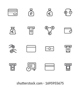 Einfache Auswahl an Zahlungsbildern im trendigen Linienstil. Moderne Vektorillustration-Symbole einzeln auf weißem Hintergrund. Lineare Piktogrammpackung. Kollektion von Line-Icons für Web-Apps und mobiles Konzept.