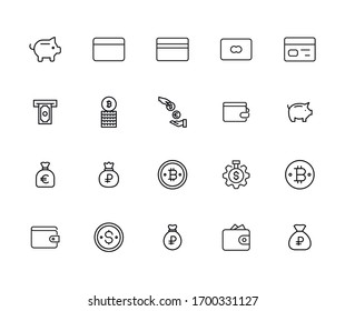 Simple set of payment icons in trendy line style. Modern vector symbols, isolated on a white background. Linear pictogram pack. Line icons collection for web apps and mobile concept.