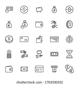 Simple set of payment icons in trendy line style. Modern vector symbols, isolated on a white background. Linear pictogram pack. Line icons collection for web apps and mobile concept.