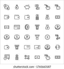 Conjunto simple de iconos de pago con estilo de línea de moda. Símbolos vectoriales modernos, aislados en un fondo blanco. Envase para pictogramas lineales. Colección de iconos de línea para aplicaciones web y concepto móvil.