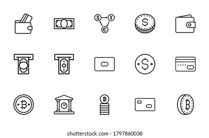 Conjunto simple de iconos de pago con estilo de línea de moda. Símbolos vectoriales modernos, aislados en un fondo blanco. Envase para pictogramas lineales. Colección de iconos de línea para aplicaciones web y concepto móvil.