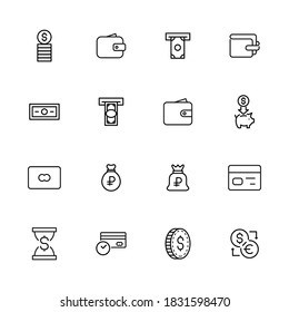 Conjunto simple de iconos de pago con estilo de línea de moda. Símbolos vectoriales modernos, aislados en un fondo blanco. Envase para pictogramas lineales. Colección de iconos de línea para aplicaciones web y concepto móvil.