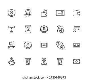 Conjunto simple de iconos de pago con estilo de línea de moda. Símbolos vectoriales modernos, aislados en un fondo blanco. Envase para pictogramas lineales. Colección de iconos de línea para aplicaciones web y concepto móvil.