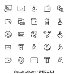 Simple set of payment icons in trendy line style. Modern vector symbols, isolated on a white background. Linear pictogram pack. Line icons collection for web apps and mobile concept.