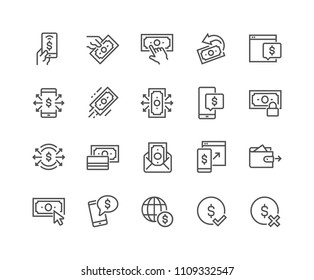 Simple Set of Payment Related Vector Line Icons. Contains such Icons as Pay with Phone, Send by Mail, Accept - Reject Payment and more. Editable Stroke. 48x48 Pixel Perfect.