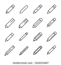 Simple set of pencil icons in trendy line style. Modern vector symbols, isolated on a white background. Linear pictogram pack. Line icons collection for web apps and mobile concept.