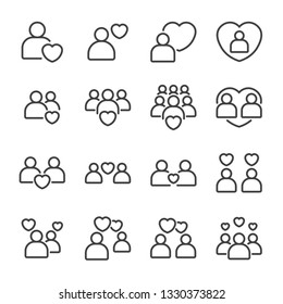 Simple Set of People Related Vector flat Line Icons. Contains such as love, couple, lover, passion, heart, valentines, community, group of people or person and more.