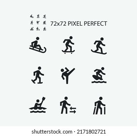 Simple Set of People Related Vector Line Icons. Contains such Icons as Skiing, Diving and Skate and more. 72x72 Pixel Perfect.