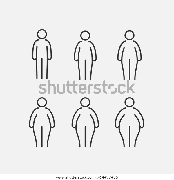 Simple Set of\
People Related Vector Line Icons. Different proportions of the\
body. Thick, thin, fat. Sizes of\
body.