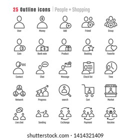 Simple Set of People Shopping Related Vector line Icons. Contains such icon as Market, shopping cart, wxchange, payment, sendding, product, money, booking, contact, money, shop and more. illustration.