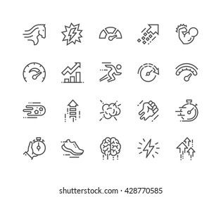 Simple Set of Performance Related Vector Line Icons. 
Contains such Icons as Power, Speed, Graph, Sprint, Boost, Brain, Gain and more. 
Editable Stroke. 48x48 Pixel Perfect.  - Shutterstock ID 428770585