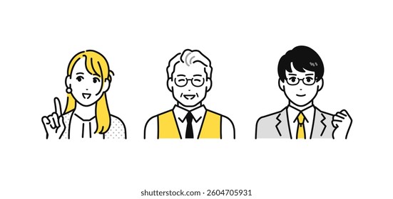Simple set of person icons of a boss and subordinate who are happy to have their problems solved.