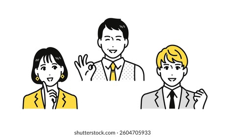 Simple set of person icons of a boss and subordinate who are happy to have their problems solved.