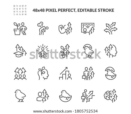 Simple Set of Personal Growth Related Vector Line Icons. 
Contains such Icons as Newbie, Skill Improvement, Professional Burnout and more. Editable Stroke. 48x48 Pixel Perfect.