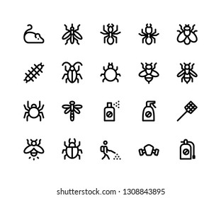 Simple Set of Pest Control Related Vector Line Icons. Contains such Icons as mouse, mosquito, ant, termite and More. pixel perfect vector icons based on 32px grid. Editable Strokes