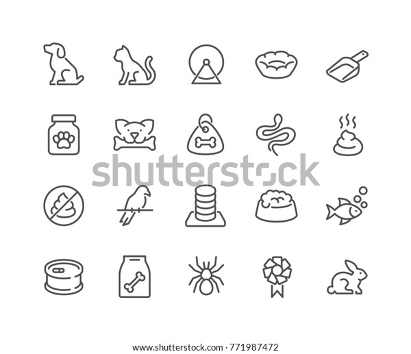 Simple Set of Pet Related Vector Line\
Icons. \
Contains such Icons as Dog, Cat, Bird, Spider, Animal Food\
and more.\
Editable Stroke. 48x48 Pixel\
Perfect.