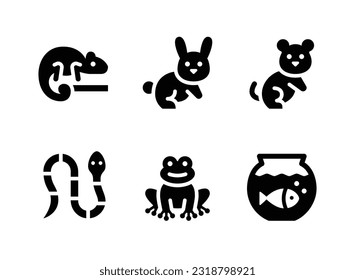 Simple Set of Pets Shop Vector Solid Icons. Contains Icons as Chameleon, Rabbit, Hamster and more.