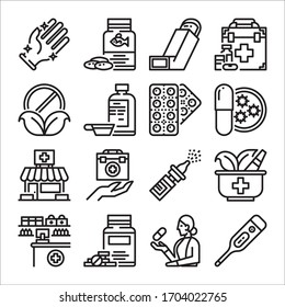 Simple Set of Pharmacy Related Vector Line Icons