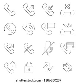 Simple Set of Phone Related Vector Line Icons. Contains such Icons as Global Calls, Missed Calls, Mobile Phone and more.Editable move. 32x32 Pixel Perfect.