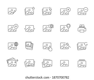 Simple Set of Photo Related Vector Line Icons. Contains such Icons as Edit, Print, Enhance Image and more.
