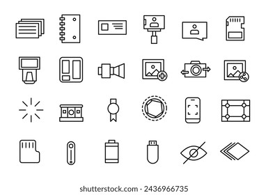 Simple Set of Photography and Image Editing Related Vector Line Icons. Contains such Icons as Image Gallery, Auto Correction, Adjustments and more.