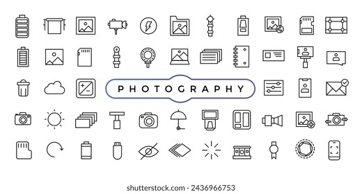 Simple Set of Photography and Image Editing Related Vector Line Icons. Contains such Icons as Image Gallery, Auto Correction, Adjustments and more.