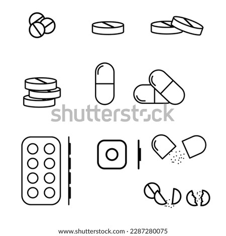 Simple set of pill related vector line icons