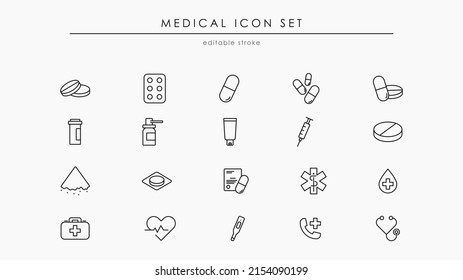 Simple Set of Pills and Medicine Related Vector Line Icons. Medical symbols with Editable Stroke vector.