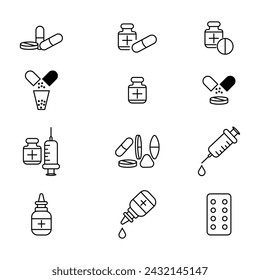 Simple Set of Pills Related Line Icons Vector 