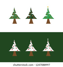 Simple set pine tree christmas icon with black and green background