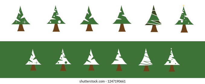 Simple set pine tree christmas icon with black and green background
