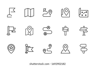 Sencillo conjunto de lugares iconos en estilo de línea de moda. Símbolos vectoriales modernos, aislados en un fondo blanco. Envase para pictogramas lineales. Colección de iconos de línea para aplicaciones web y concepto móvil.
