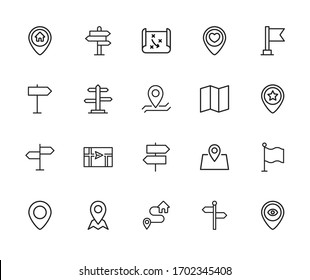 Sencillo conjunto de lugares iconos en estilo de línea de moda. Símbolos vectoriales modernos, aislados en un fondo blanco. Envase para pictogramas lineales. Colección de iconos de línea para aplicaciones web y concepto móvil.