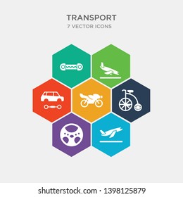 simple set of plane taking off, vehicle steering wheel, old bicycle, bike with motor, ios 7 interface icons, contains such as icons car wit chassis, arraving airplane, fuse and more. 64x64 pixel
