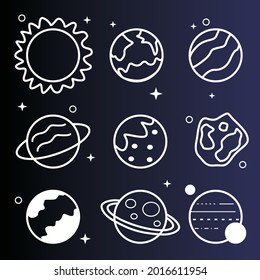 Simple set of planet icons in trendy line style. Modern vector symbols, isolated on a white background. Linear pictogram pack. Line icons collection for web apps and mobile concept.