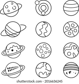 Simple set of planet icons in trendy line style. Modern vector symbols, isolated on a white background. Linear pictogram pack. Line icons collection for web apps and mobile concept.
