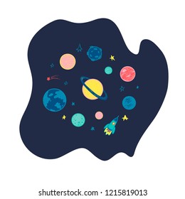 Simple set with planets in space. Vector illustration.